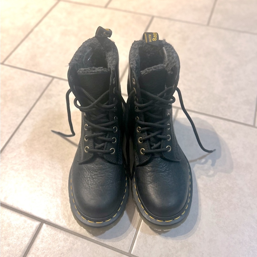 Dr. Martens Black Boots with Yellow Stitching